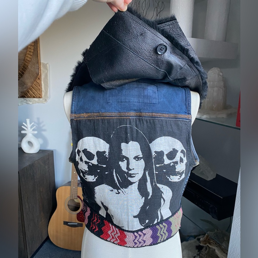 Custom Denim Fur Biker Patches Fringe Vest festival metal goth agatha blois NYC - Picture 11 of 16